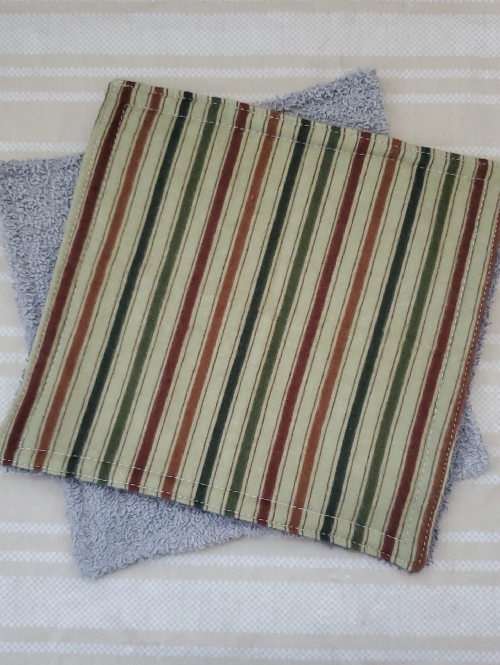 Striped Kids Wash Cloth - Green & Brown